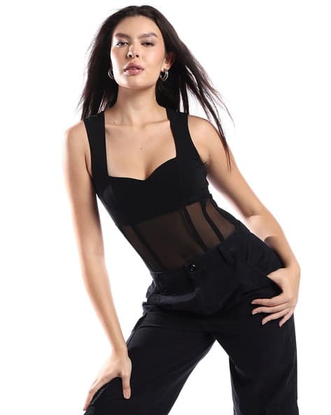 Corset Style Sweetheart-Neck Sleeveless Bodysuit