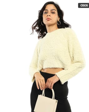 asos design Crop Jumper in Fluffy Yarn-picture-32