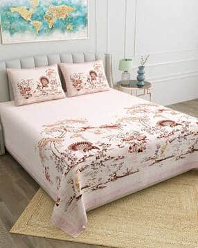 jaipur fabric 180 TC Floral Print Double Bedsheets with Pillow Covers-picture-52
