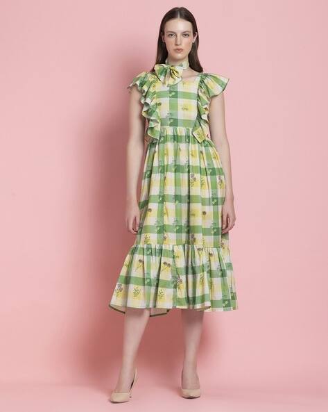 ombre green prom dress Parrot Green Silk Cotton Frock for Girls main image 1