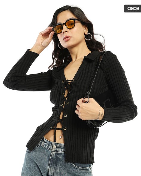 Co-ord Jumper with Lace-Up Detail Collar