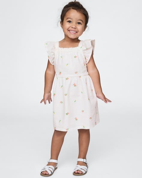 Girls Embroidered Cotton Fit Flare Dress