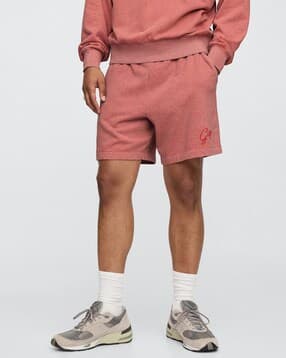 Solid Oversize Pull On Shorts with Logo Placement-image-41
