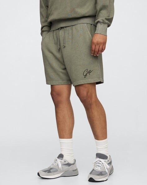 Solid Oversize Pull On Shorts with Logo Placement