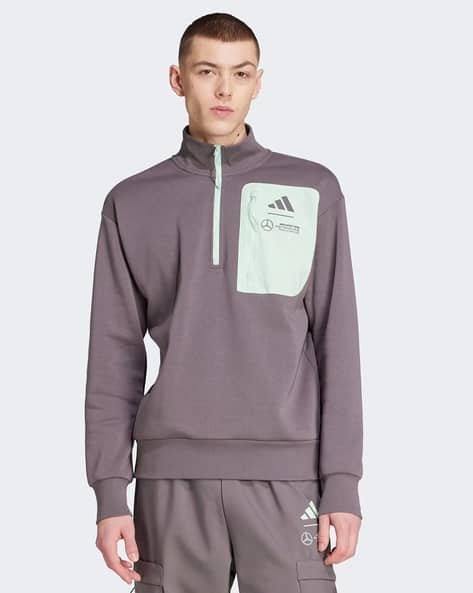 ADIDAS Men Mercedes Pw Flctop Logo Print Regular Fit Sweatshirt