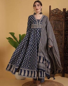 Cotton Printed Flared Kurta Suit Set-image-33