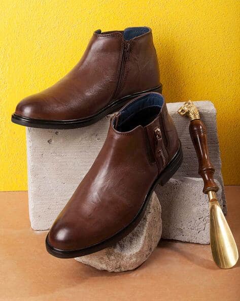 Men Mid-Calf Plain-Toe Boots