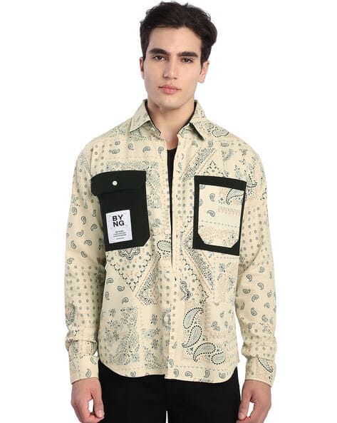 BEYOUNG Men Paisley Print Regular Fit Overshirt with Pockets