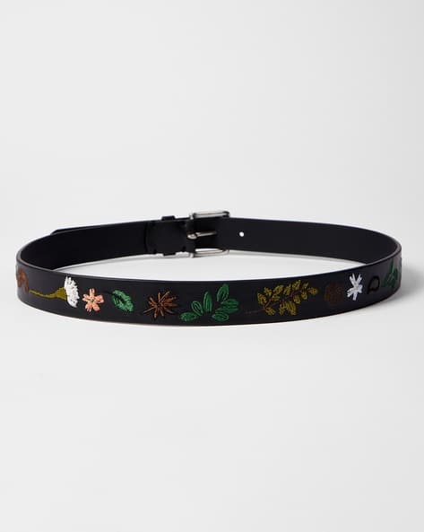 Buy PAUL SMITH Paisley Floral Embroidered Leather Belt Black