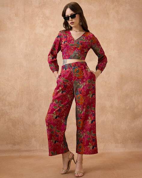 Women Crop Top with Wide Leg Pants Co-Ord Set