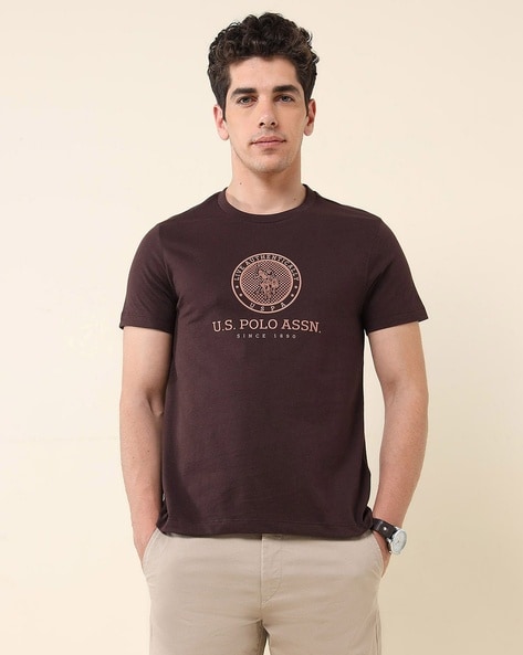 Men Slim Fit Crew-Neck T-Shirt with Brand Print