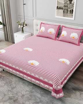 jaipur fabric 254 TC Striped King Bedsheet with Pillow Covers-picture-24