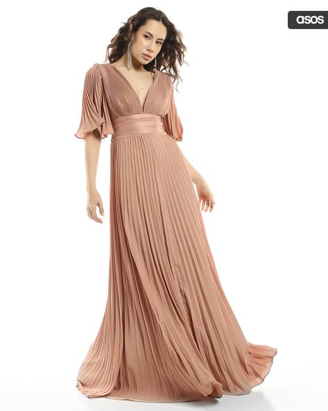 Bridesmaid Ruched Bodice Drape Maxi Wrap Waist Dress