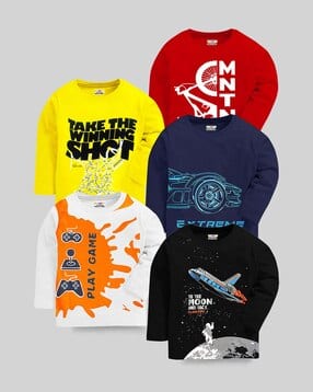 Boy Pack of 5 Graphic Print Round-Neck T-Shirts