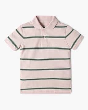 Striped Short-Sleeve Polo Neck Logo T-Shirt-image-23