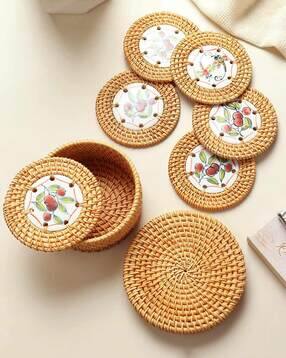 habere india Set of 6 Printed Circular Coasters with Storage Box-picture-46