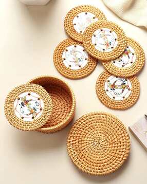 Set of 6 Braided Coasters with Storage Box