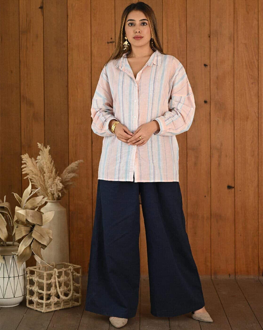 Buy AC & F Women Striped Shirt & Palazzo Set Online | Ajio.com
