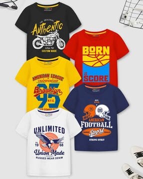 trampoline Boy Pack of 5 Typographic Print Round-Neck T-Shirts-picture-24