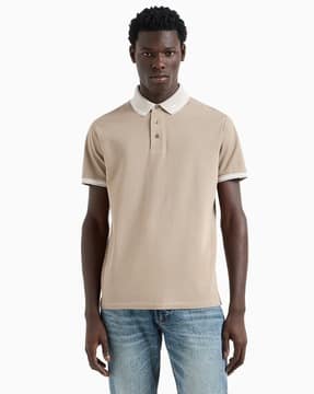 Buy EMPORIO ARMANI Pique Polo T-Shirt with Piped Collar | Beige