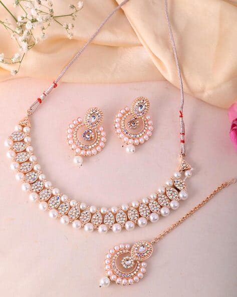 VALLEY OF JEWELLERY (VOJ) Women Gold Plated  Stone Studded Jewellery Set