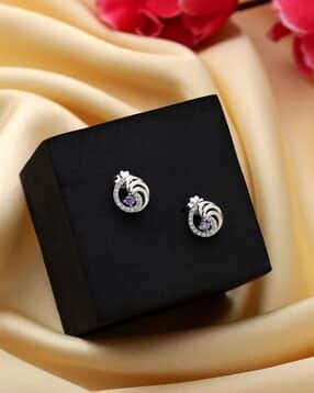 Women Purple Round Sterling Silver Stud Earrings