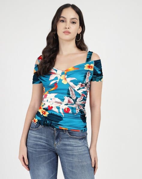 Denim Guess Floral Top Buy Blue Tops For Women By GUESS Online