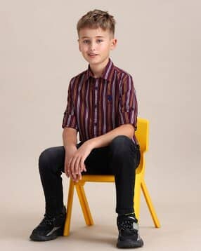 Boys Striped Regular Fit Cotton Shirt-image-27