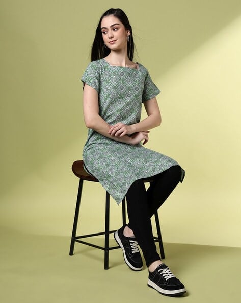 Acai Women Geometric Print Cotton Straight Kurta