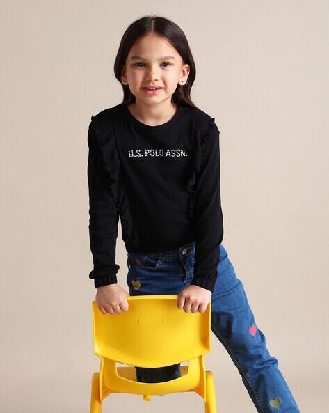 U.S. Polo Assn. Girls Brand Print Regular Fit Round-Neck T-Shirt
