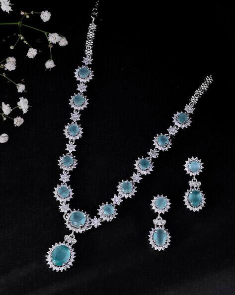 VALLEY OF JEWELLERY (VOJ) Women Silver Plated Stone Studded Jewellery Set