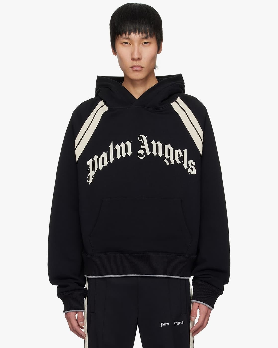Buy Palm Angels Curved Logo Oversized Track Hoodie | Black Color