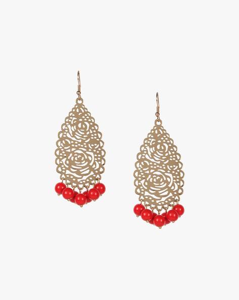 Women Gold-Plated Beaded Dangler Earrings