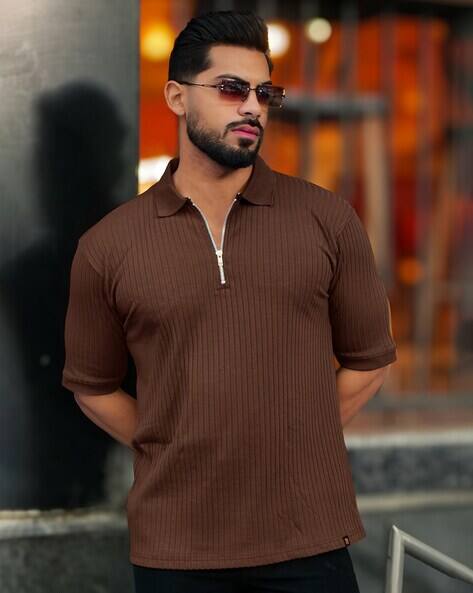 MANIAC Men Ribbed Oversized Fit Polo T-Shirt