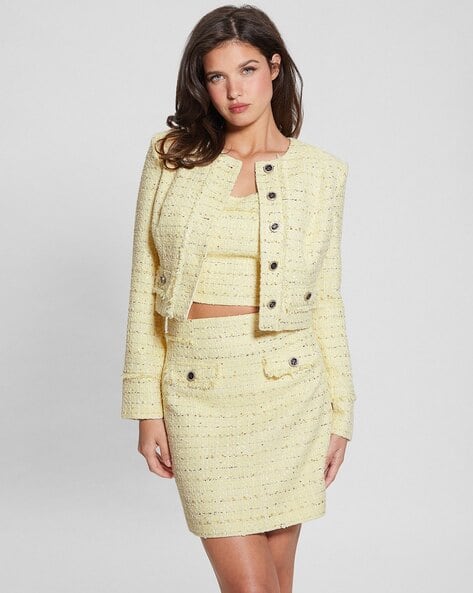 GUESS Round Neck Full Sleeve Sofia Tweed Jacket