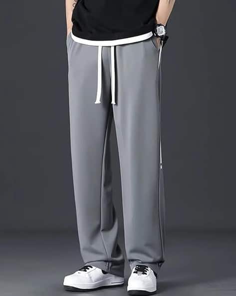 POSHAX Men Mid-Rise Straight Track Pants with Elasticated Drawstring Waist