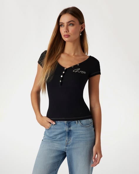 Buy Jet Black Tshirts for Women by GUESS Online