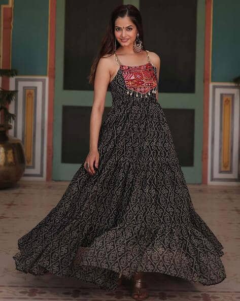 Women Square Neck Printed Gown Dress