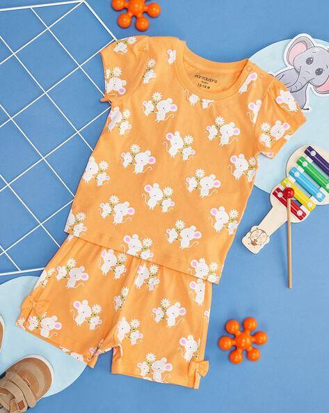 Girls Graphic Cotton Top And Short Set