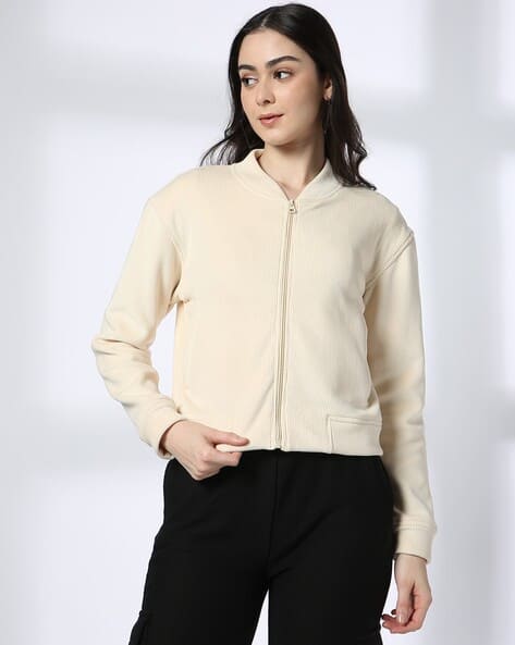 Women Ribbed Regular Fit Bomber Jacket