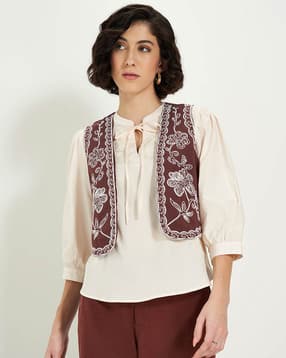 Women Embroidered Regular Fit Jacket