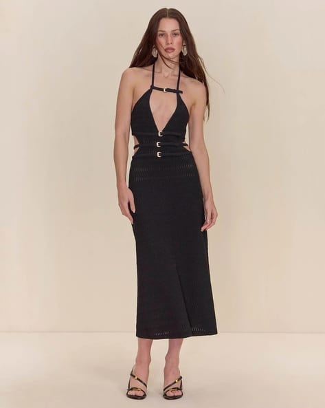Buy Cult Gaia Evaleigh Knitted Shift Dress | Black Color Women | AJIO LUXE