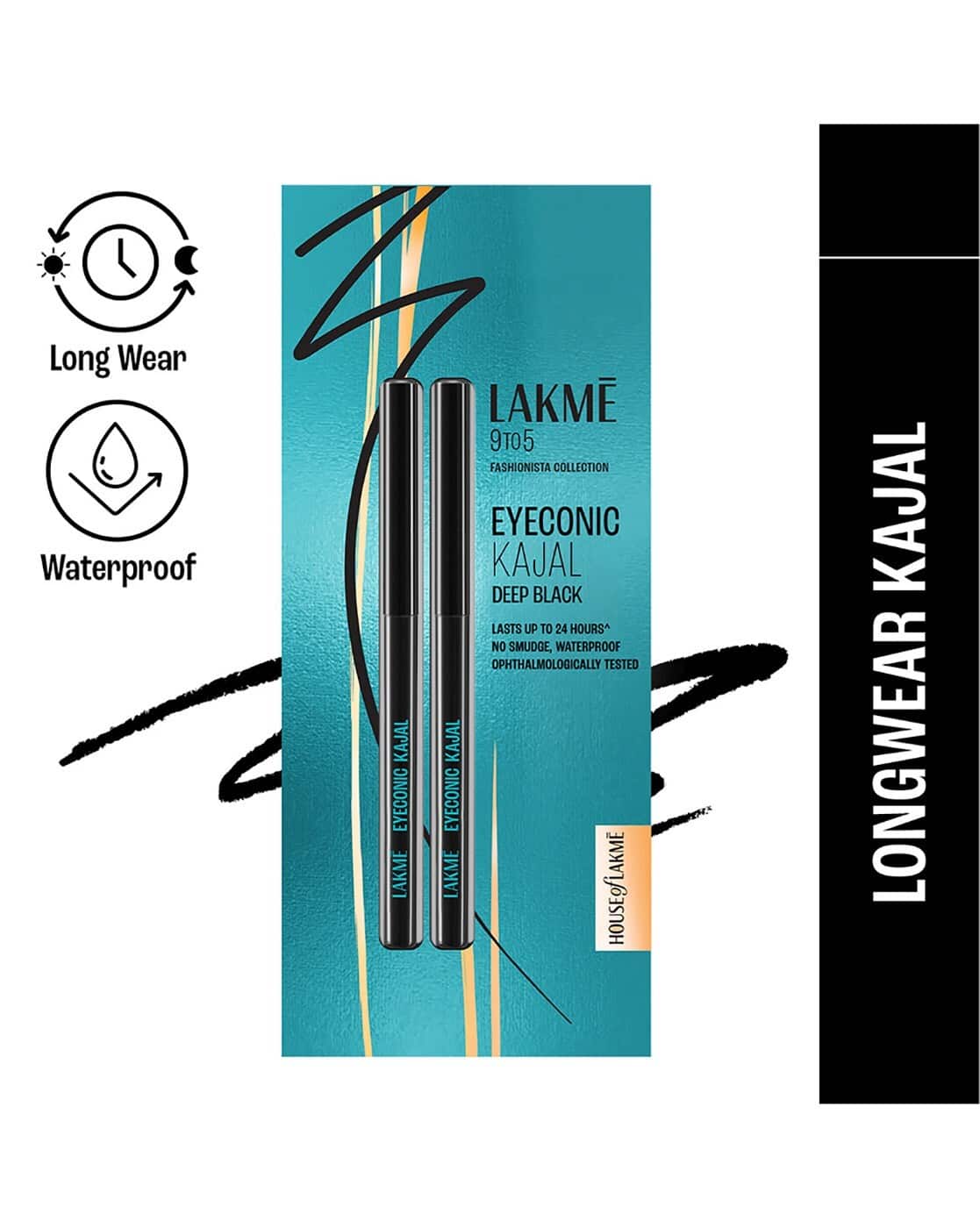 LAKME 9 to 5 Eyeconic Kajal Twin Pack Lasts upto 24hrs - Deep Black (Black)