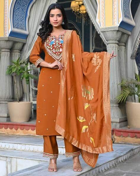 Orange Peachmode Cotton Suits Orange Salwar Suit: Buy Orange