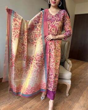 svaraa Women Floral Print Straight Kurta Suit Set -picture-47