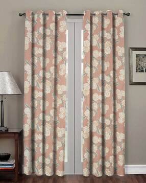 Set of 2 Floral Print Eyelets Door Curtains