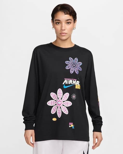 Women Floral Print Loose Fit Crew-Neck T-Shirt