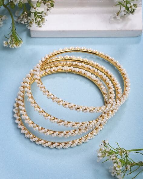 NVR Women Set of 4 Pearl-Beaded Slip-On Bangles