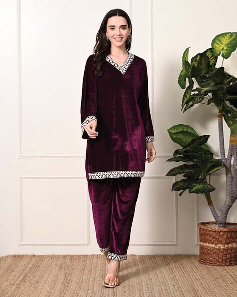 SVARAA Women Embroidered A-Line Kurta & Palazzos Set