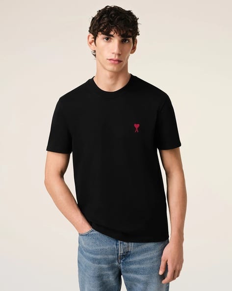 Buy Ami Paris Men Regular Fit Organic Cotton Crew-Neck T-Shirt